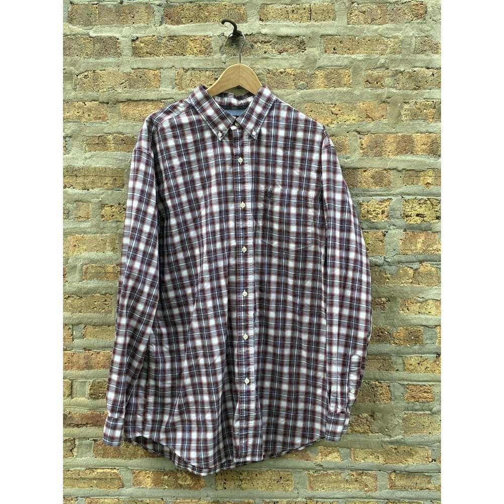 Chaps Men's XLT Big & Tall Stretch Easy Care Red Plaid Button-Down Shirt